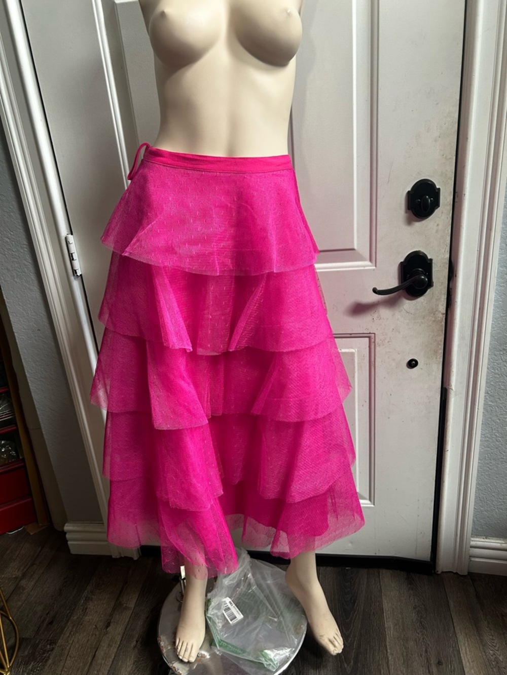 RED Valentino Hot Pink Tiered Tulle Midi Skirt Sz 38